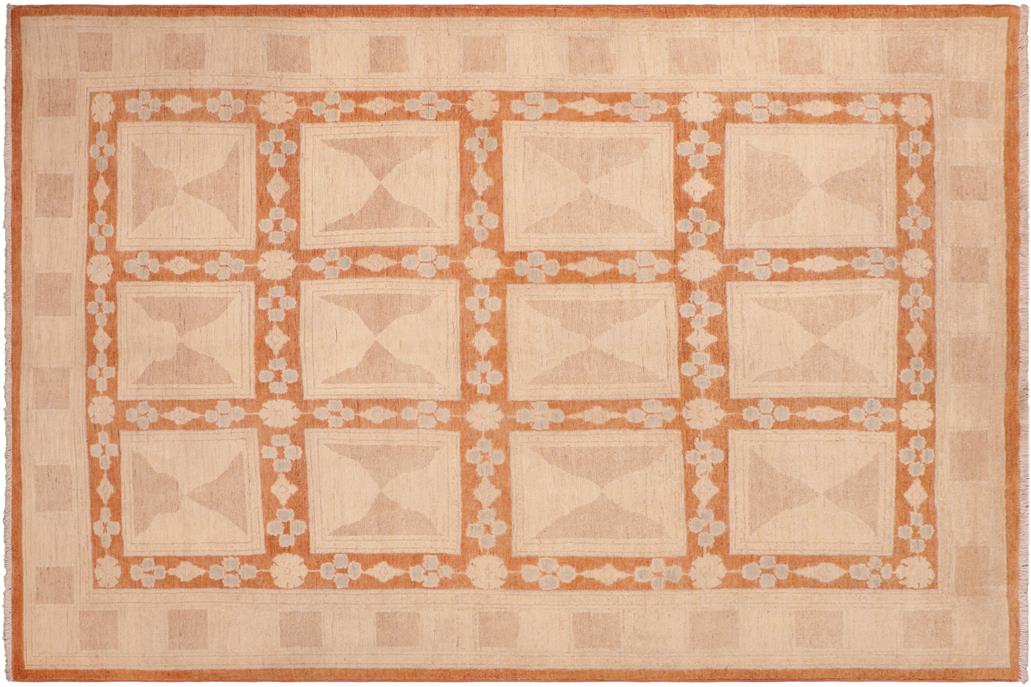 handmade Transitional Kafkaz Chobi Ziegler Rust Tan Hand Knotted RECTANGLE 100% WOOL area rug 6 x 9