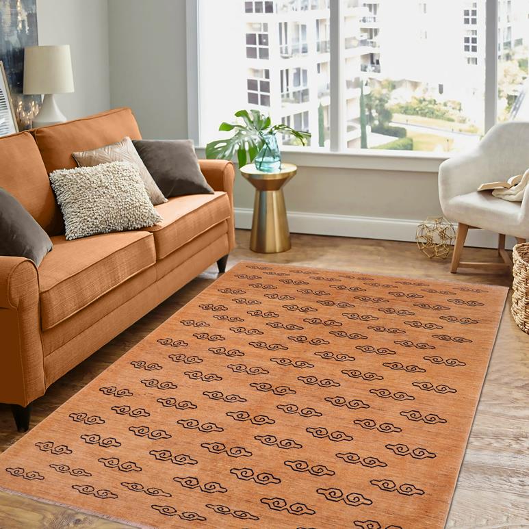 Handmade Kafakz Chobi Ziegler Modern Contemporary Tan Blue Hand Knotted Rectangel Hand Knotted 100% Vegetable Dyed wool area rug 7 x 8