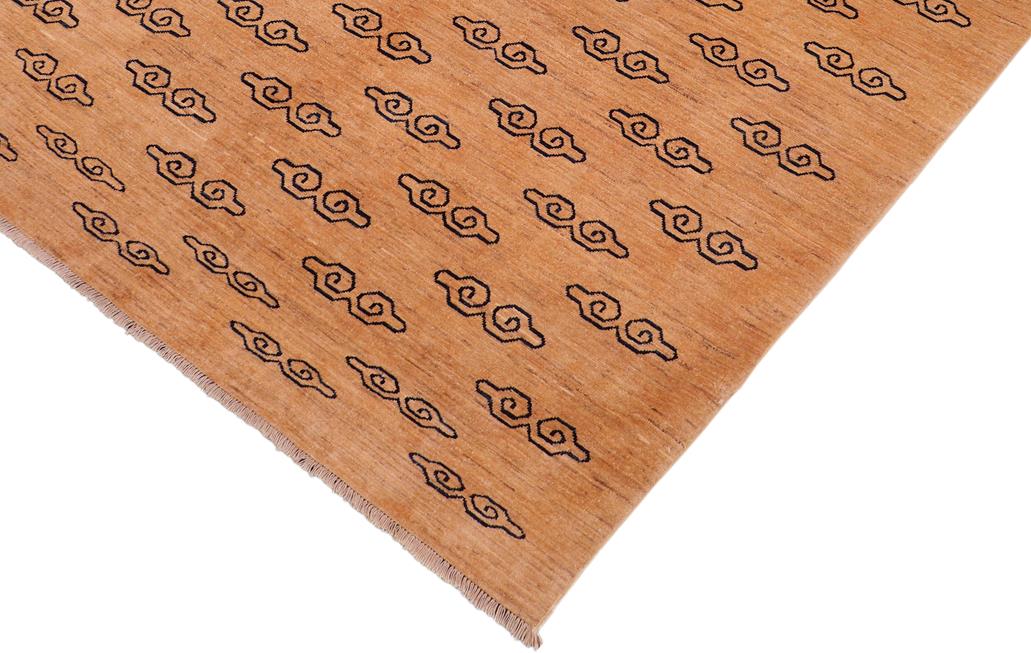 Handmade Kafakz Chobi Ziegler Modern Contemporary Tan Blue Hand Knotted Rectangel Hand Knotted 100% Vegetable Dyed wool area rug 7 x 8