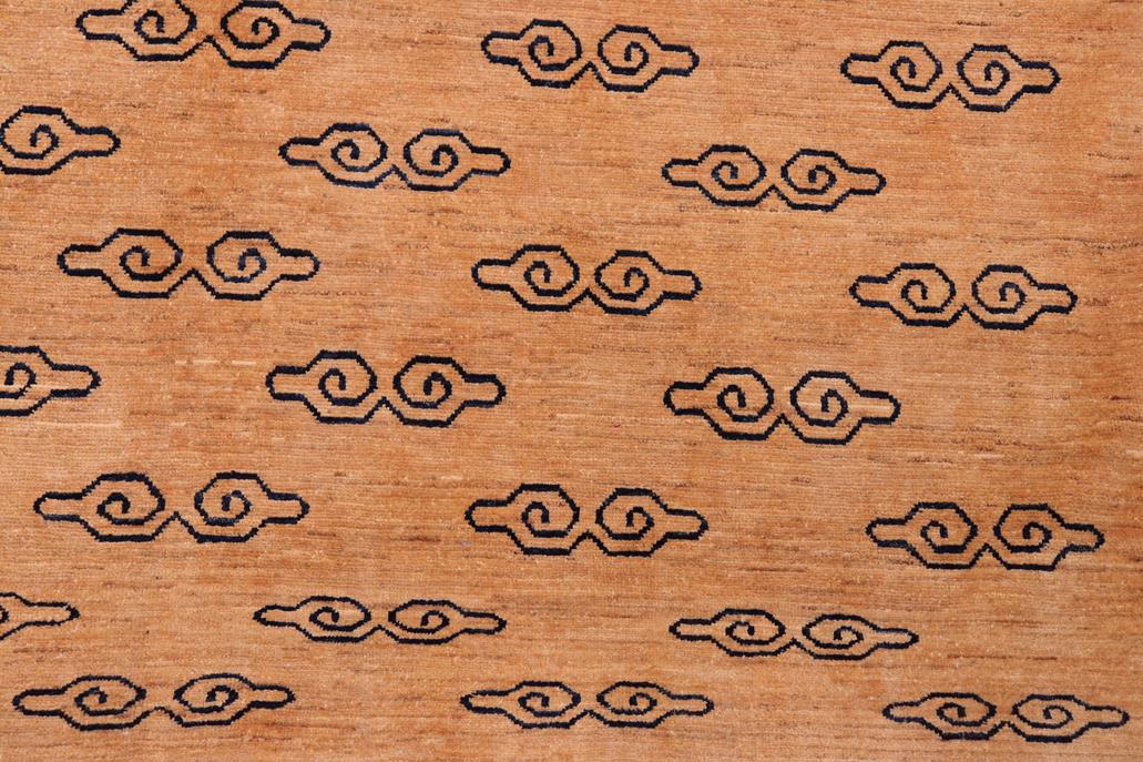 Handmade Kafakz Chobi Ziegler Modern Contemporary Tan Blue Hand Knotted Rectangel Hand Knotted 100% Vegetable Dyed wool area rug 7 x 8