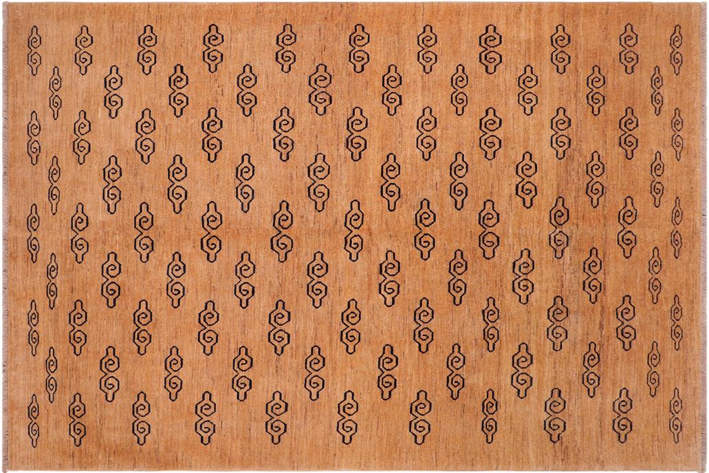 Handmade Kafakz Chobi Ziegler Modern Contemporary Tan Blue Hand Knotted Rectangel Hand Knotted 100% Vegetable Dyed wool area rug 7 x 8