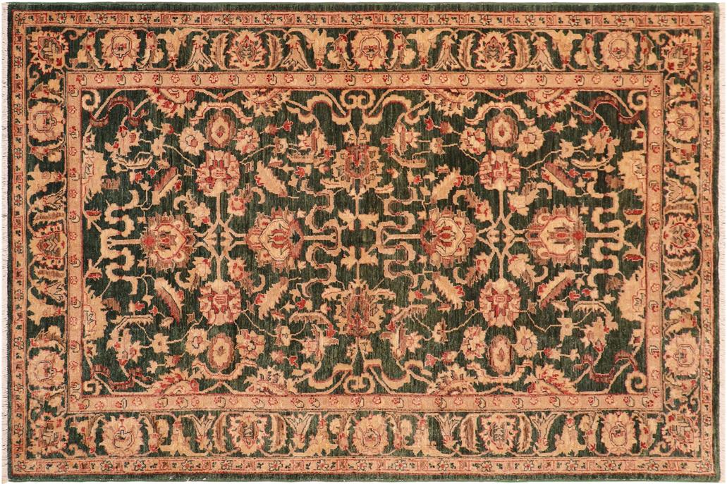 handmade Traditional Kafkaz Chobi Ziegler Green Rust Hand Knotted RECTANGLE 100% WOOL area rug 6 x 9