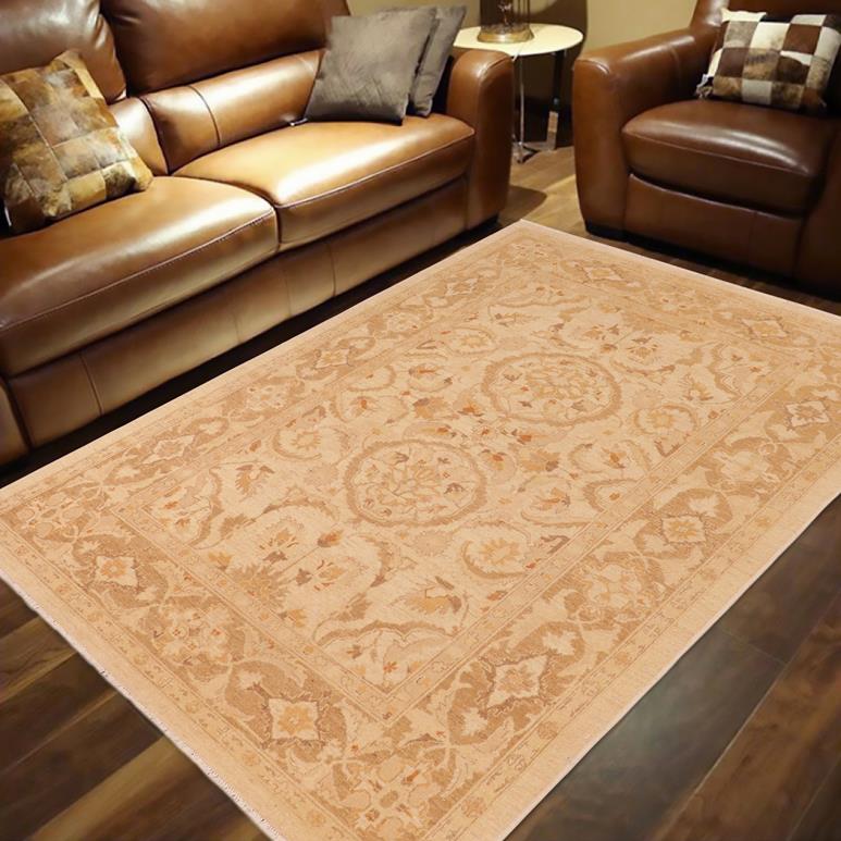handmade Traditional Kafkaz Chobi Ziegler Beige Brown Hand Knotted RECTANGLE 100% WOOL area rug 6 x 9