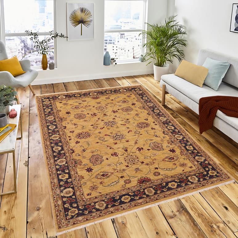 handmade Traditional Kafkaz Chobi Ziegler Gold Blue Hand Knotted RECTANGLE 100% WOOL area rug 6 x 9
