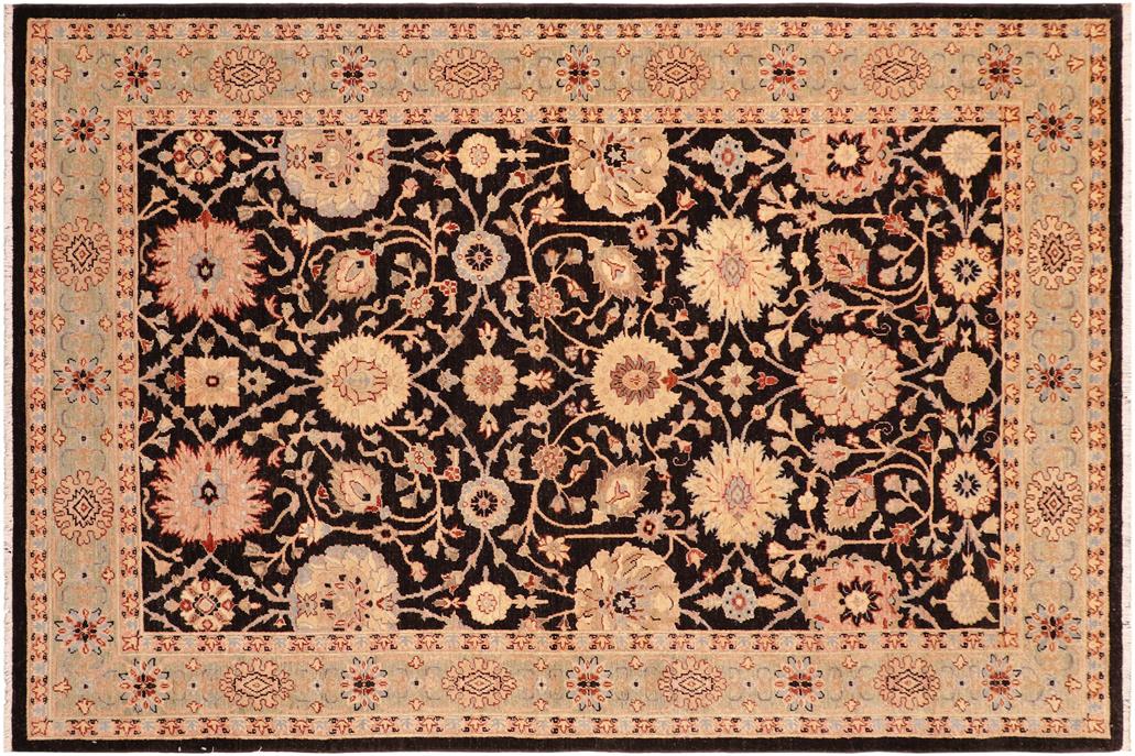 handmade Traditional Lahore Black Green Hand Knotted RECTANGLE 100% WOOL area rug 6 x 9