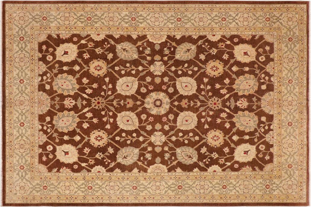 handmade Traditional Lahore Brown Beige Hand Knotted RECTANGLE 100% WOOL area rug 10 x 14