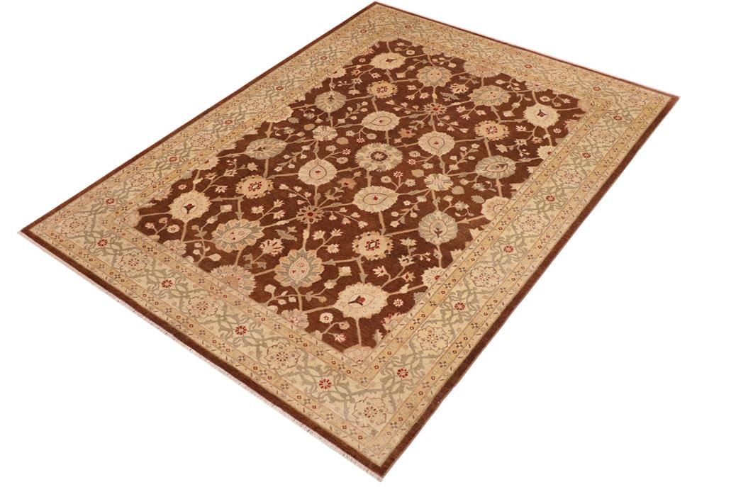 handmade Traditional Lahore Brown Beige Hand Knotted RECTANGLE 100% WOOL area rug 10 x 14
