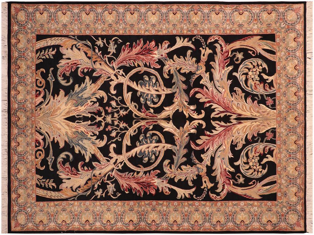 handmade Traditional Bhati Black Green Hand Knotted RECTANGLE 100% WOOL area rug 6x9