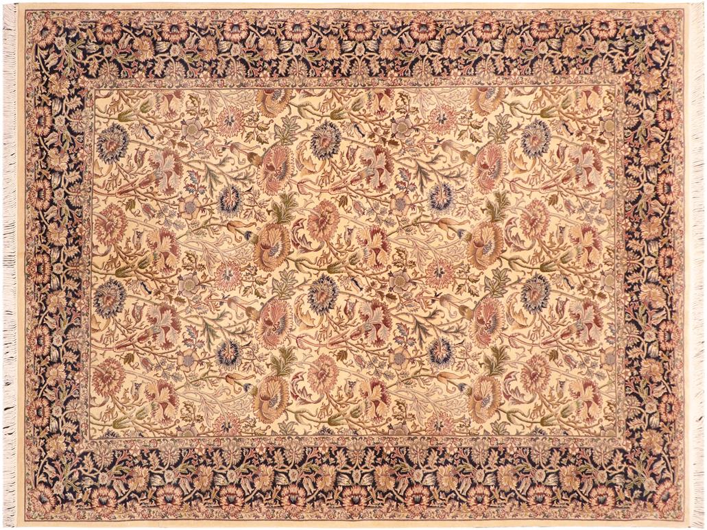 handmade Traditional Irfan Beige Blue Hand Knotted RECTANGLE 100% WOOL area rug 6x9