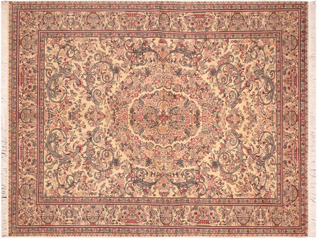 handmade Traditional Tamour Beige Pink Hand Knotted RECTANGLE 100% WOOL area rug 6x10