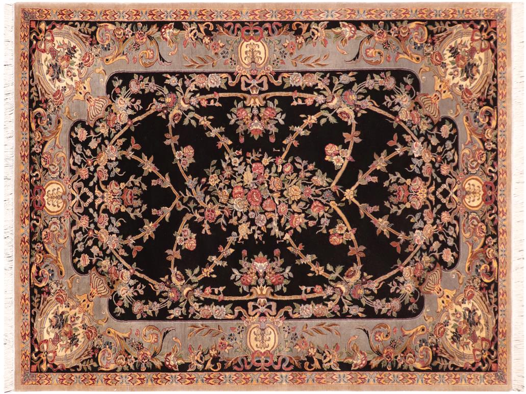 handmade Traditional Gujranwala Black Gray Hand Knotted RECTANGLE 100% WOOL area rug 6x9