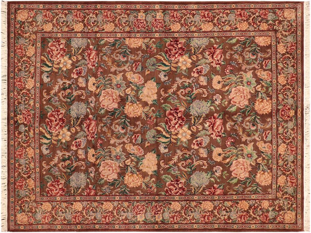 handmade Traditional Nayagra Brown Blue Hand Knotted RECTANGLE 100% WOOL area rug 6x9