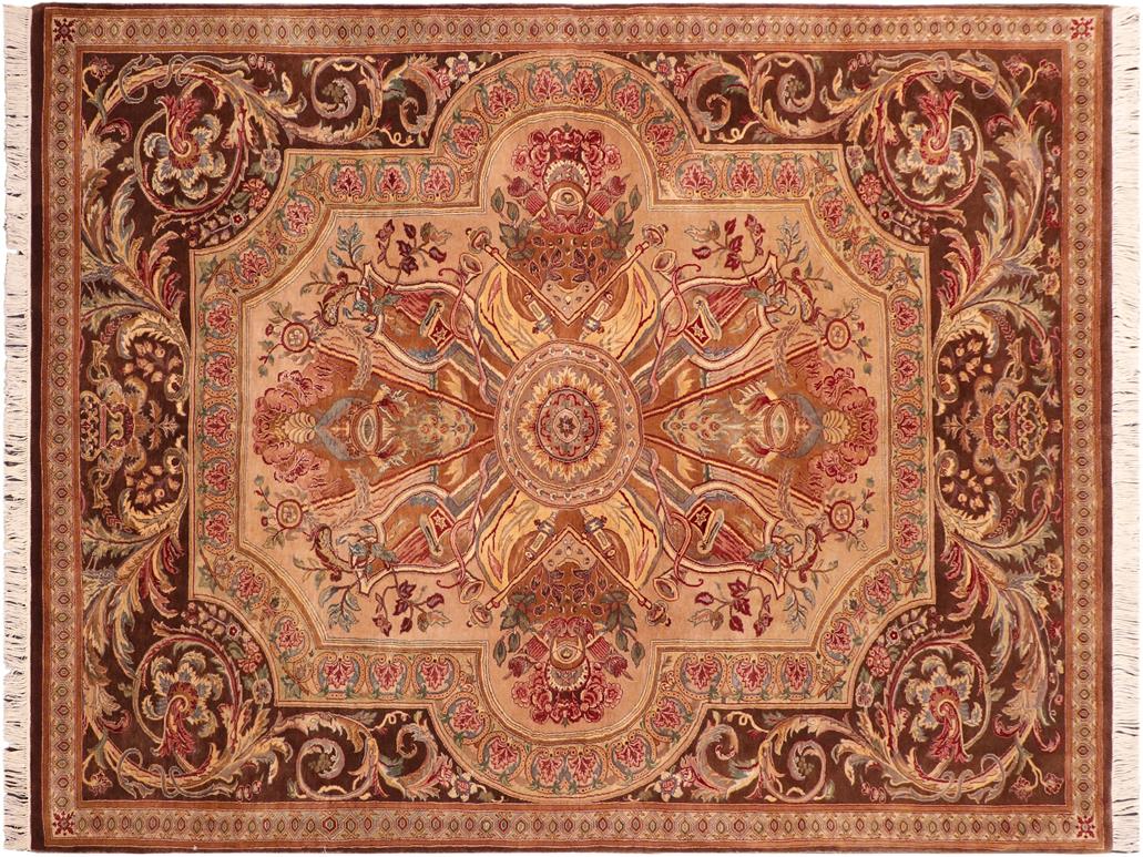 handmade Traditional Firdous Tan Brown Hand Knotted RECTANGLE 100% WOOL area rug 6x9