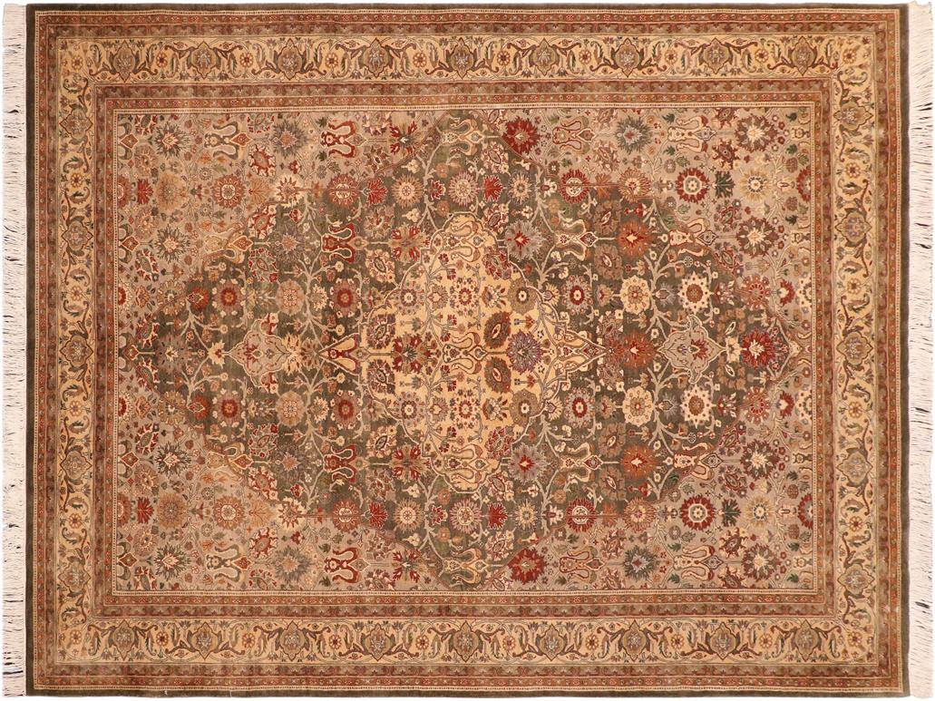 handmade Traditional Tabriz Green Beige Hand Knotted RECTANGLE 100% WOOL area rug 6x9
