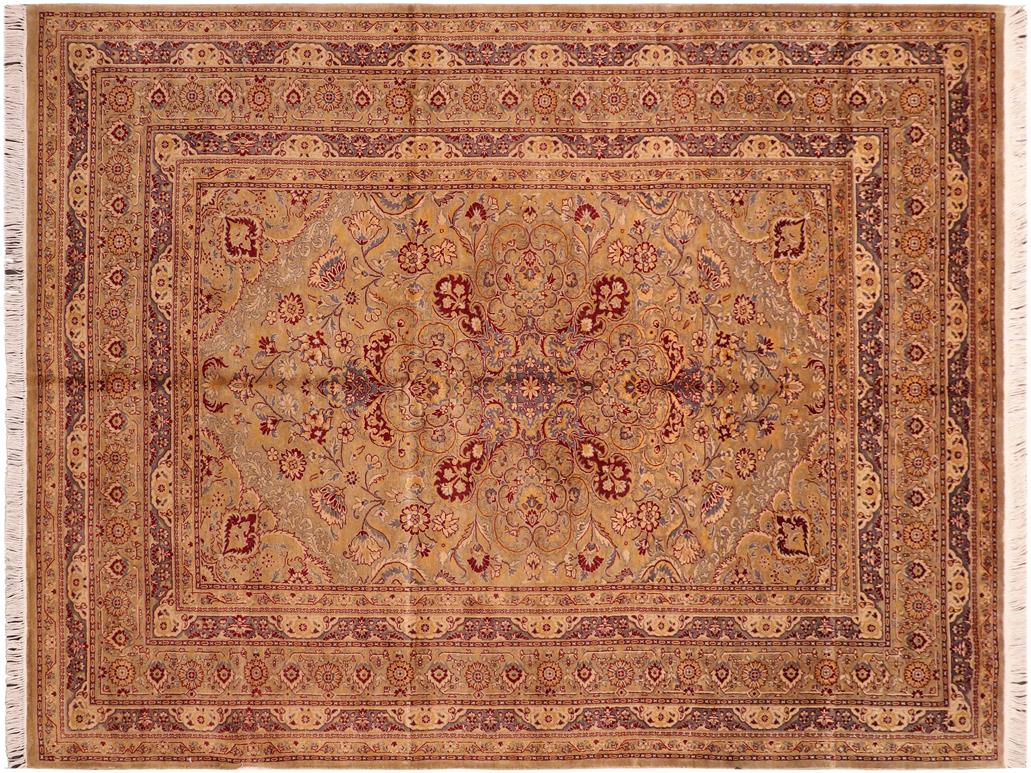 handmade Traditional  Taupe Gold Hand Knotted RECTANGLE 100% WOOL area rug 6x9