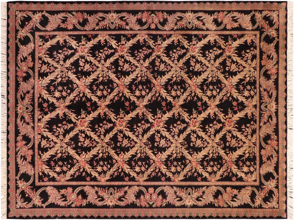 handmade Traditional Basan Black Pink Hand Knotted RECTANGLE 100% WOOL area rug 6x9