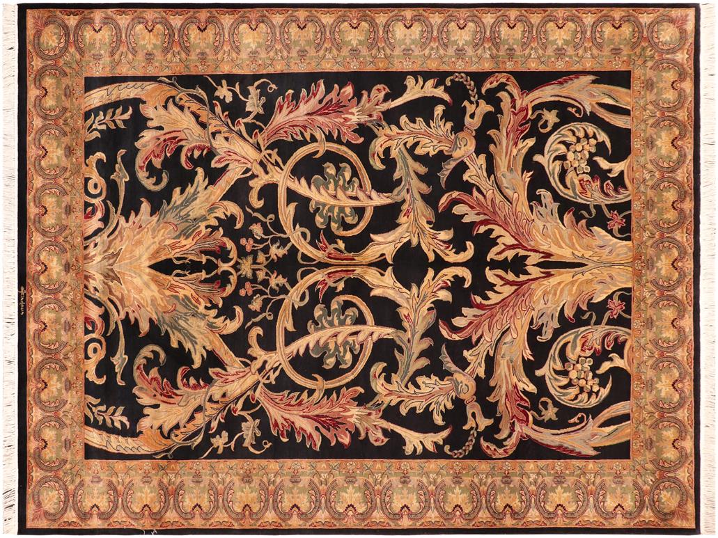 handmade Traditional Bhati Black Green Hand Knotted RECTANGLE 100% WOOL area rug 6x9