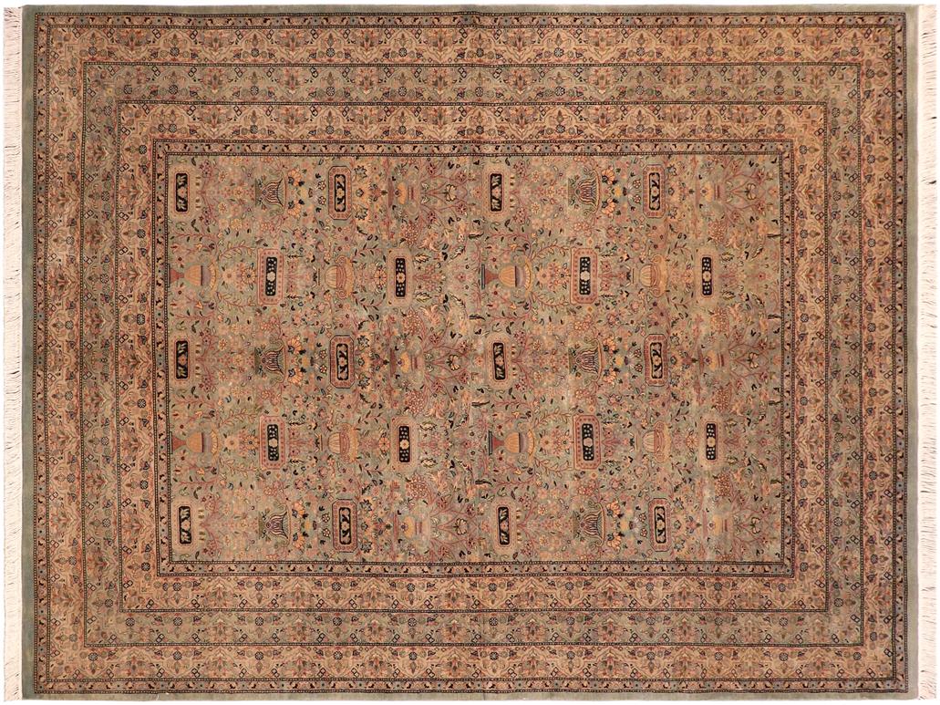 handmade Traditional Agra Green Beige Hand Knotted RECTANGLE 100% WOOL area rug 6x10
