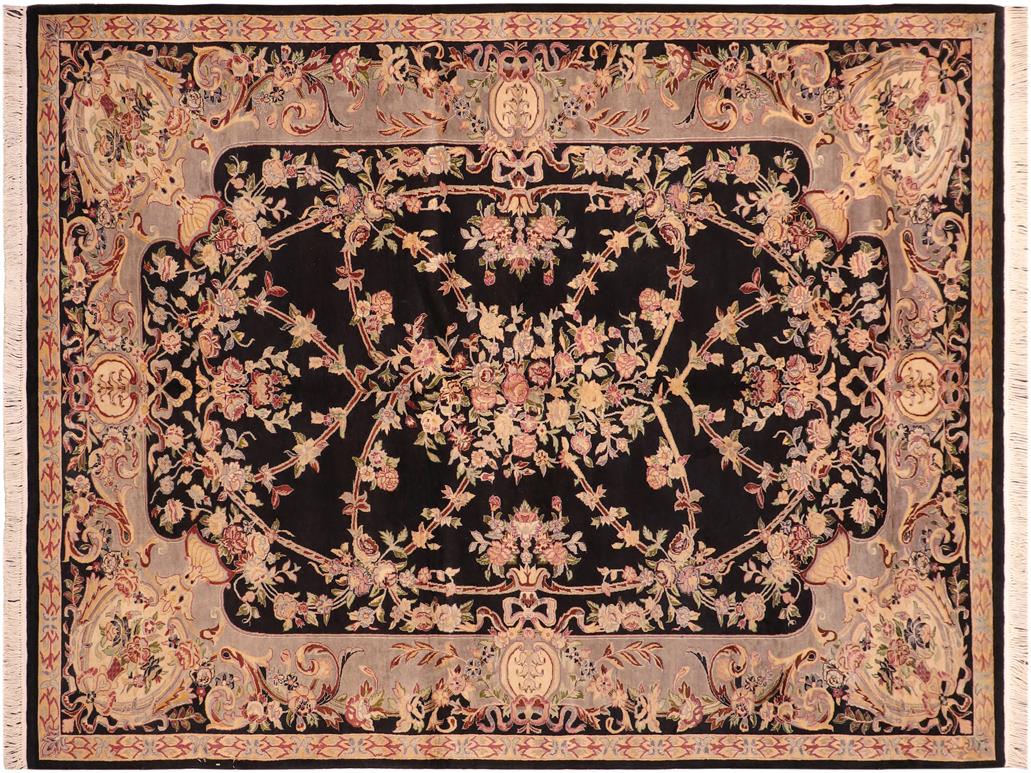 handmade Traditional Gujranwala Black Grey Hand Knotted RECTANGLE 100% WOOL area rug 6x9