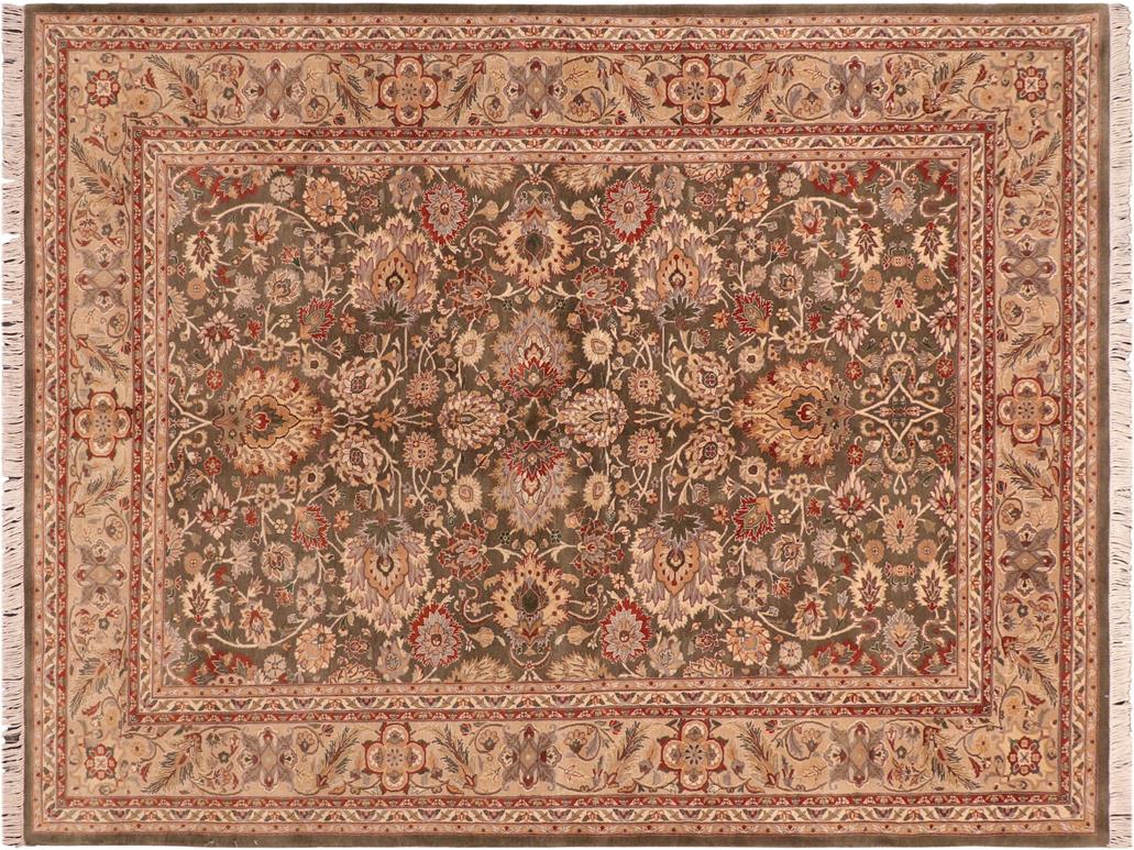 handmade Traditional Mehal Green Taupe Hand Knotted RECTANGLE 100% WOOL area rug 6x9