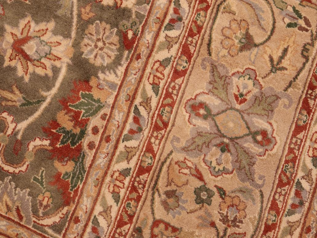 handmade Traditional Mehal Green Taupe Hand Knotted RECTANGLE 100% WOOL area rug 6x9