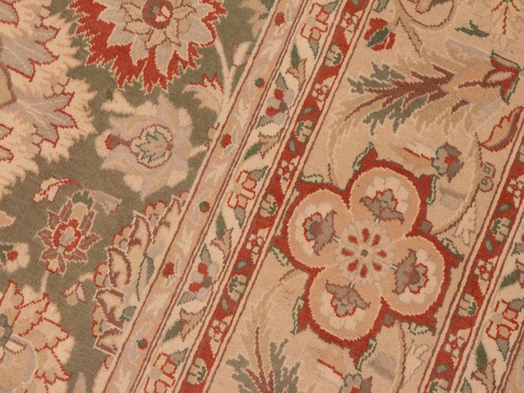 handmade Traditional Mehal Green Beige Hand Knotted RECTANGLE 100% WOOL area rug 6x9