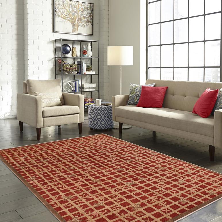 handmade Transitional Kafkaz Chobi Ziegler Red Tan Hand Knotted RECTANGLE 100% WOOL area rug 10 x 14