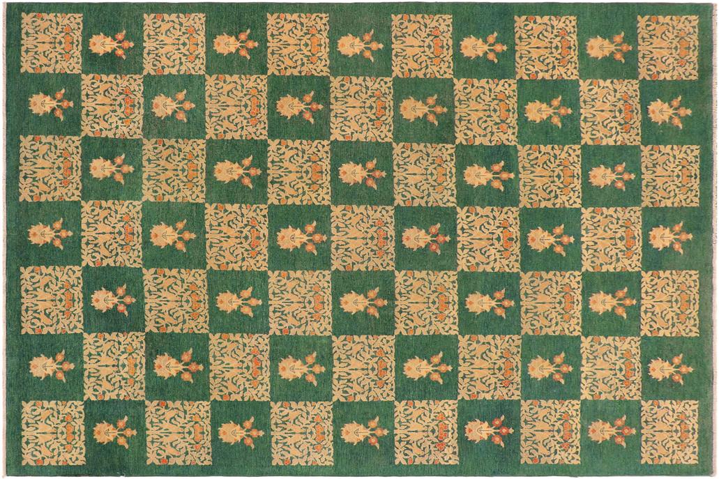 handmade Transitional Kafkaz Chobi Ziegler Green Tan Hand Knotted RECTANGLE 100% WOOL area rug 9 x 13