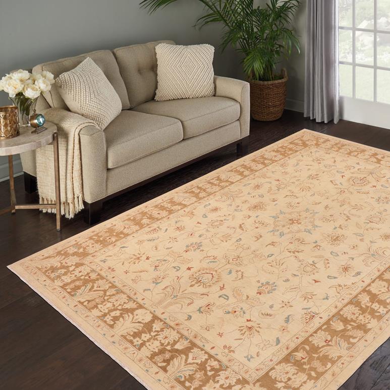 handmade Traditional Kafkaz Chobi Ziegler Beige Brown Hand Knotted RECTANGLE 100% WOOL area rug 10 x 14