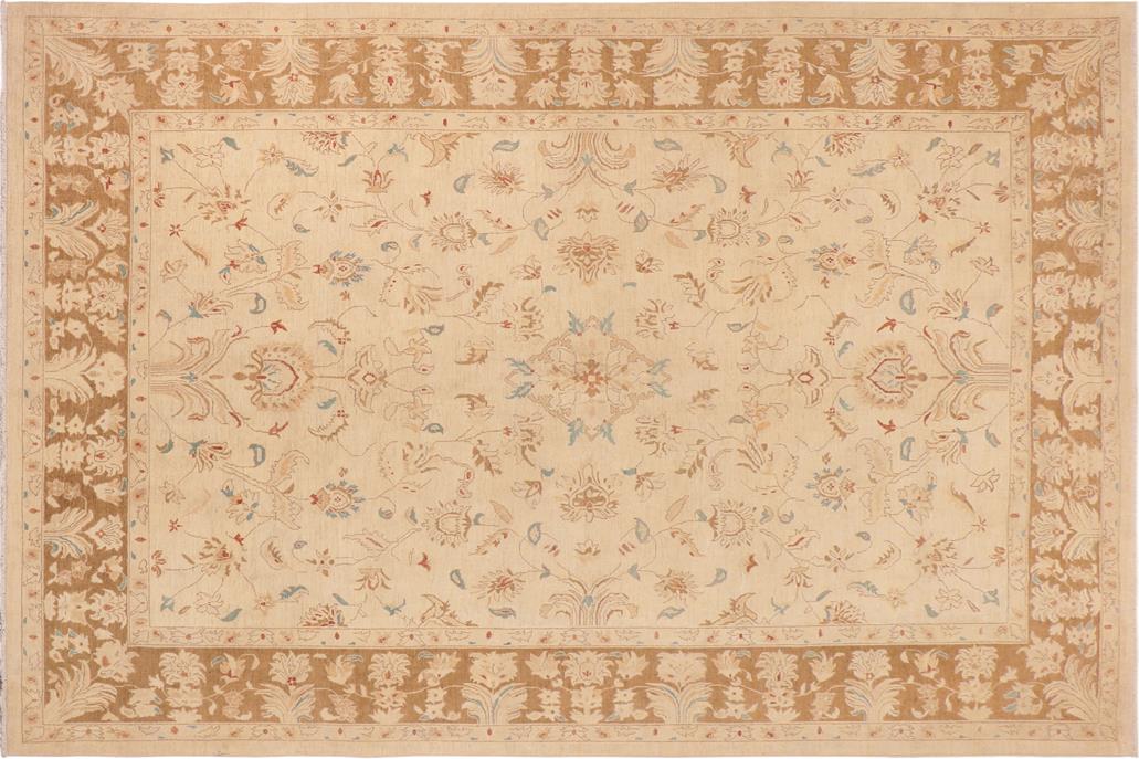 handmade Traditional Kafkaz Chobi Ziegler Beige Brown Hand Knotted RECTANGLE 100% WOOL area rug 10 x 14
