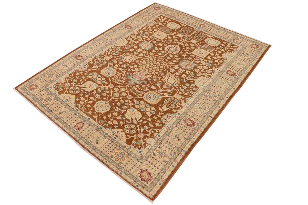 handmade Traditional Kafkaz Chobi Ziegler Brown Beige Hand Knotted RECTANGLE 100% WOOL area rug 9 x 12