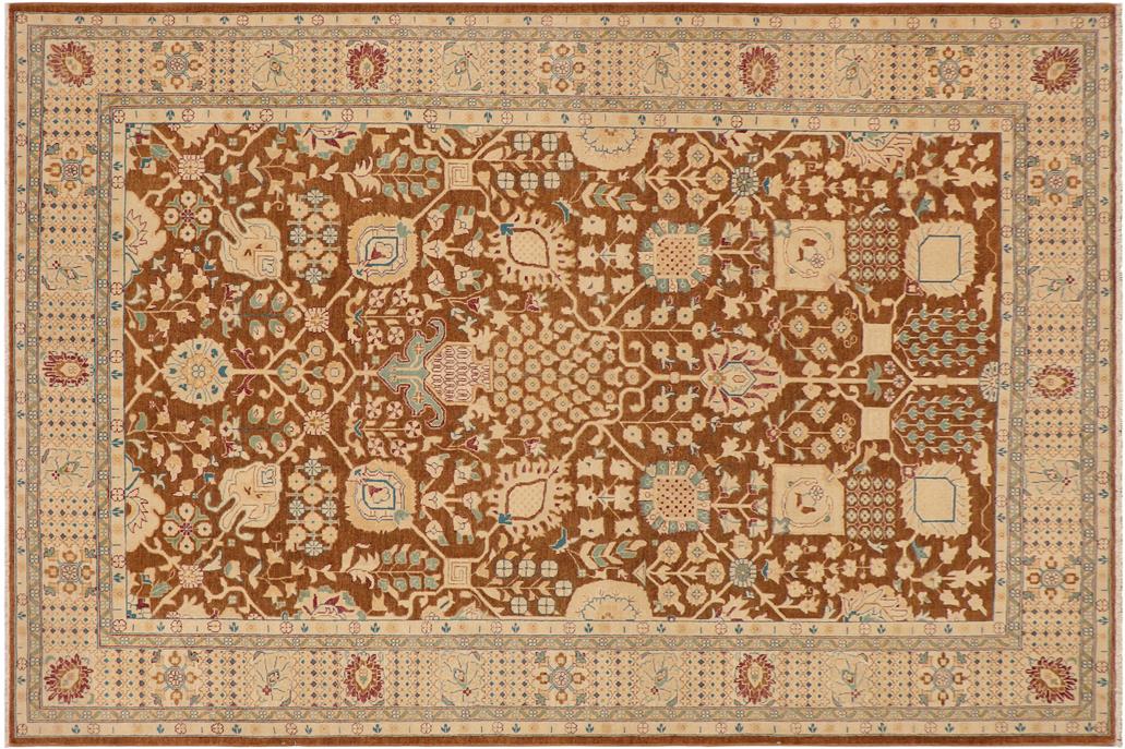 handmade Traditional Kafkaz Chobi Ziegler Brown Beige Hand Knotted RECTANGLE 100% WOOL area rug 9 x 12