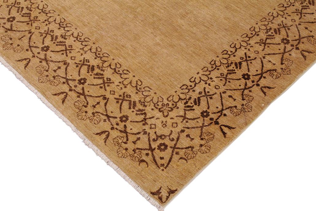 Handmade Kafakz Chobi Ziegler Modern Contemporary Tan Brown Hand Knotted Rectangel Hand Knotted 100% Vegetable Dyed wool area rug 9 x 12