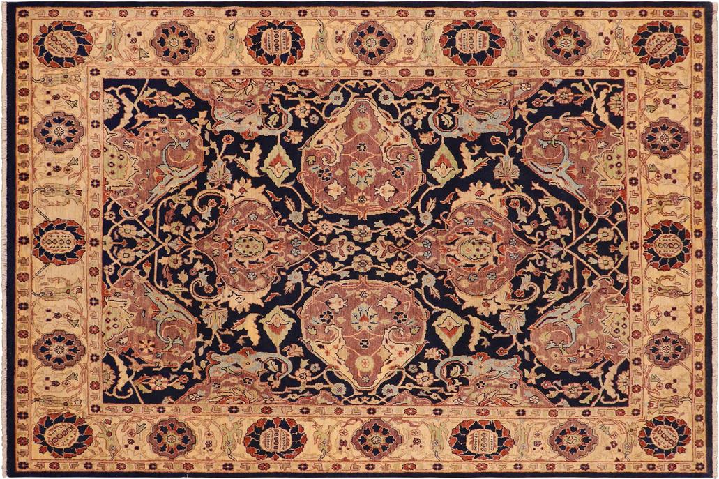 handmade Traditional Kafkaz Chobi Ziegler Blue Tan Hand Knotted RECTANGLE 100% WOOL area rug 8 x 10