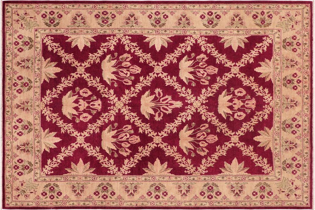 handmade Transitional Kafkaz Chobi Ziegler Magenta Beige Hand Knotted RECTANGLE 100% WOOL area rug 8 x 10