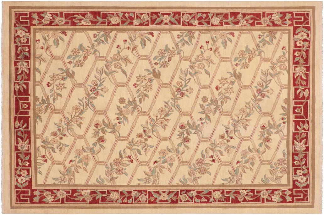 handmade Transitional Kafkaz Chobi Ziegler Beige Wine Red Hand Knotted RECTANGLE 100% WOOL area rug 8 x 10