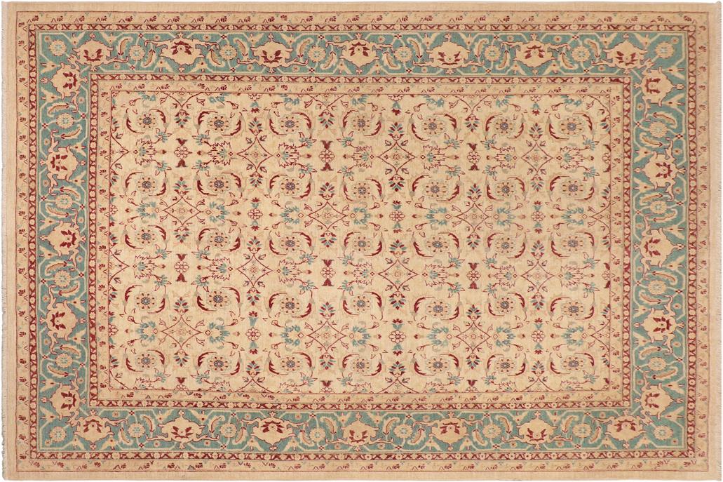 handmade Transitional Kafkaz Chobi Ziegler Beige Green Hand Knotted RECTANGLE 100% WOOL area rug 8 x 10