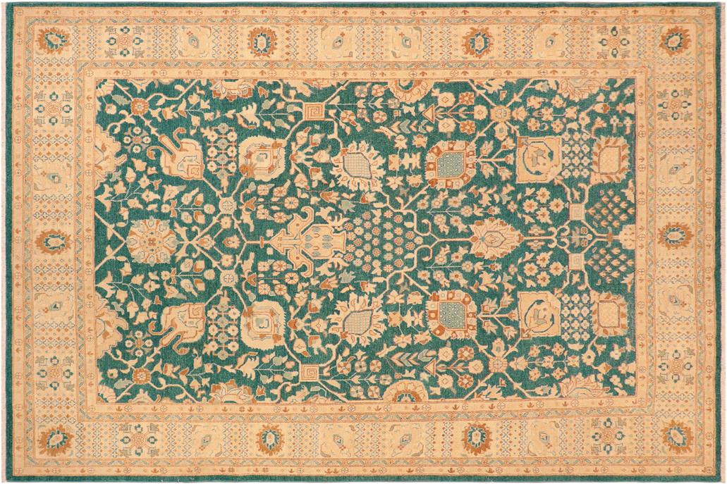 handmade Traditional Kafkaz Chobi Ziegler Green Tan Hand Knotted RECTANGLE 100% WOOL area rug 8 x 10