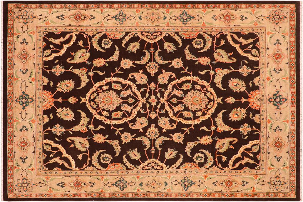 handmade Traditional Kafkaz Chobi Ziegler Brown Tan Hand Knotted RECTANGLE 100% WOOL area rug 8 x 10