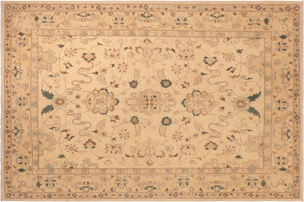 handmade Traditional Kafkaz Chobi Ziegler Tan Green Hand Knotted RECTANGLE 100% WOOL area rug 8 x 10