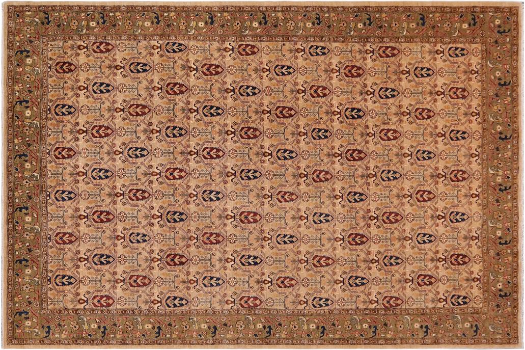 handmade Transitional Kafkaz Chobi Ziegler Tan Green Hand Knotted RECTANGLE 100% WOOL area rug 9 x 12