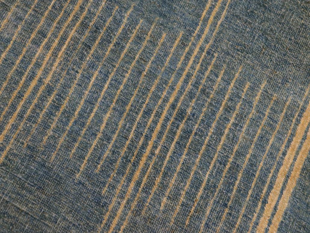 handmade Geometric Antique Blue Gold Hand Knotted RECTANGLE 100% WOOL area rug 9x11