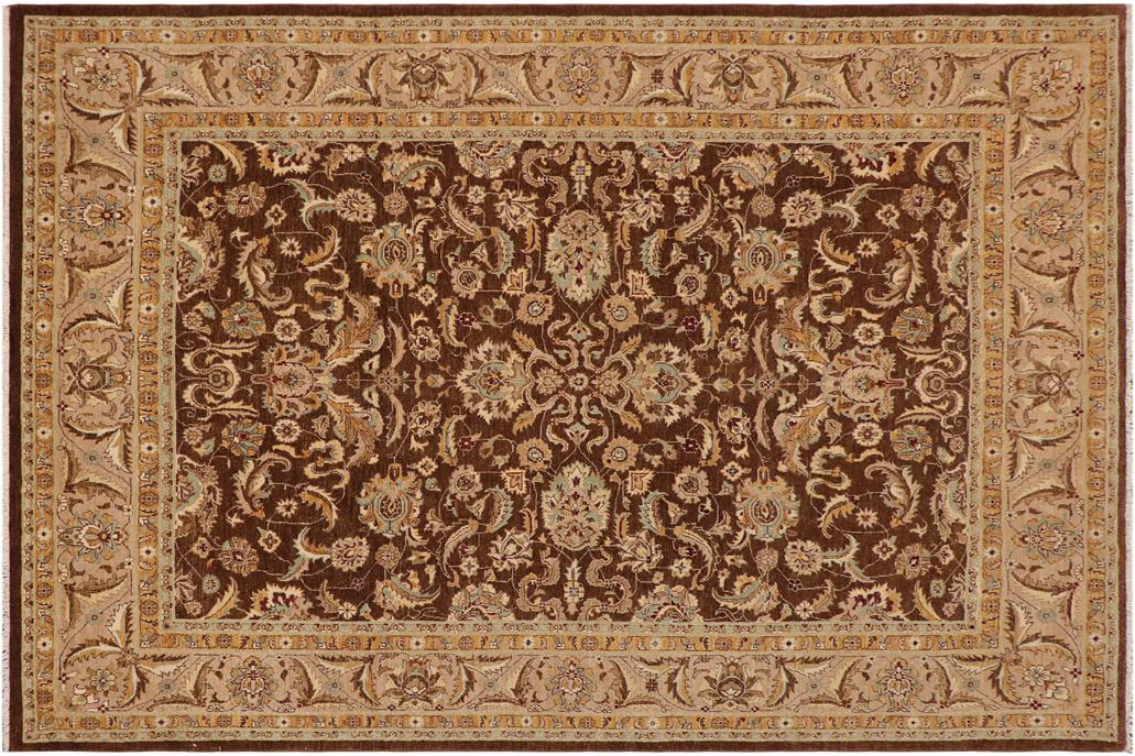 handmade Traditional Kafkaz Chobi Ziegler Brown Tan Hand Knotted RECTANGLE 100% WOOL area rug 9 x 12