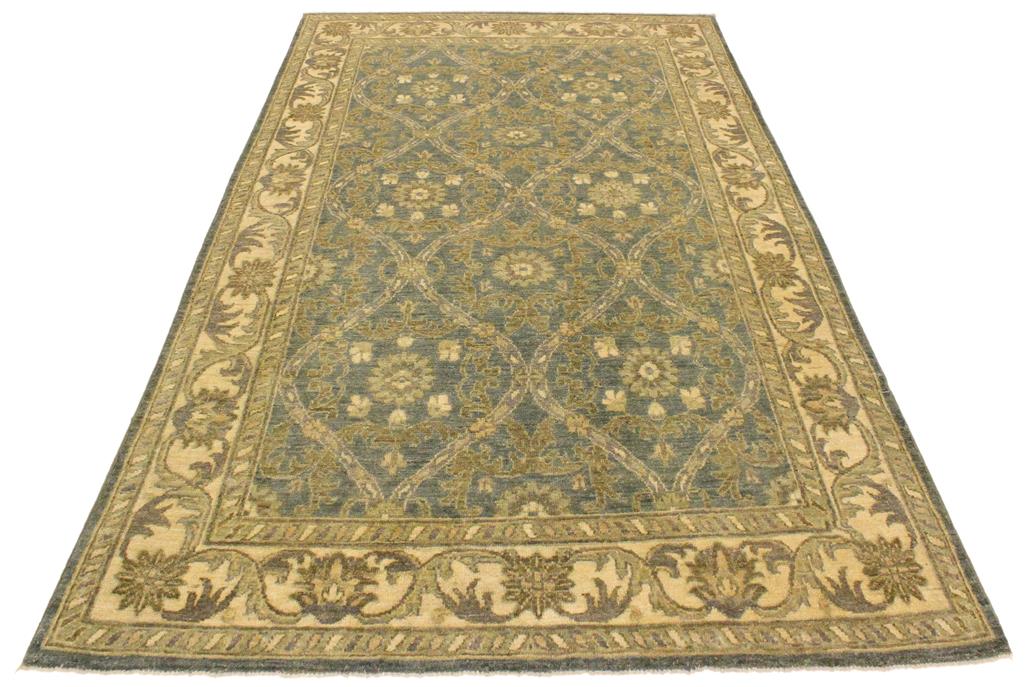handmade Transitional Kafkaz Chobi Ziegler Lt. Blue Ivory Hand Knotted RECTANGLE 100% WOOL area rug 4 x 6