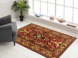 handmade Geometric Super Kazak Red Gold Hand Knotted RECTANGLE 100% WOOL area rug 4x6
