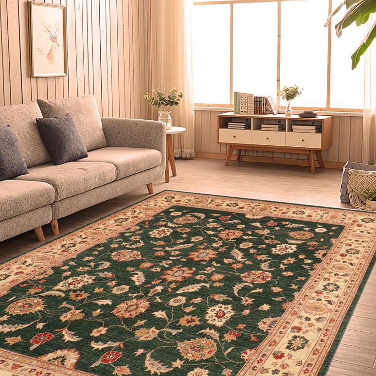 handmade Traditional Kafkaz Chobi Ziegler Green Beige Hand Knotted RECTANGLE 100% WOOL area rug 8 x 10