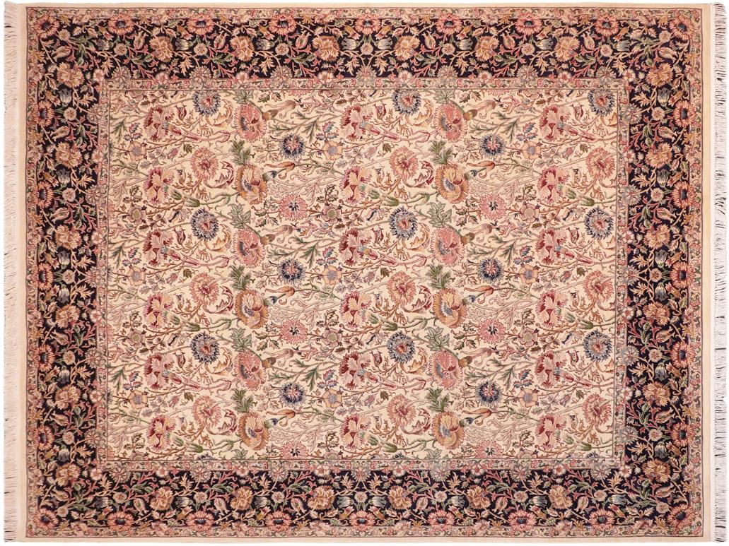 handmade Traditional Irfan Beige Blue Hand Knotted RECTANGLE 100% WOOL area rug 8x10