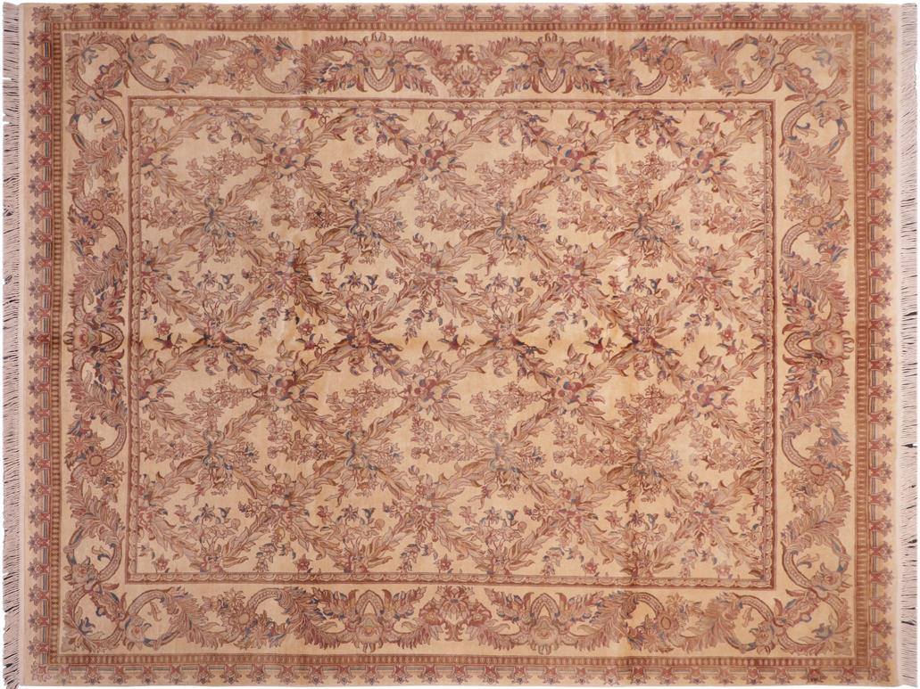 handmade Traditional Basan Beige Pink Hand Knotted RECTANGLE 100% WOOL area rug 8x10