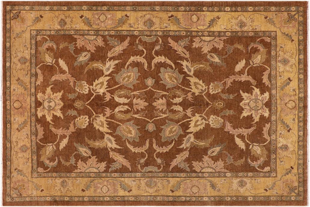 handmade Traditional Kafkaz Chobi Ziegler Brown Gold Hand Knotted RECTANGLE 100% WOOL area rug 8 x 10
