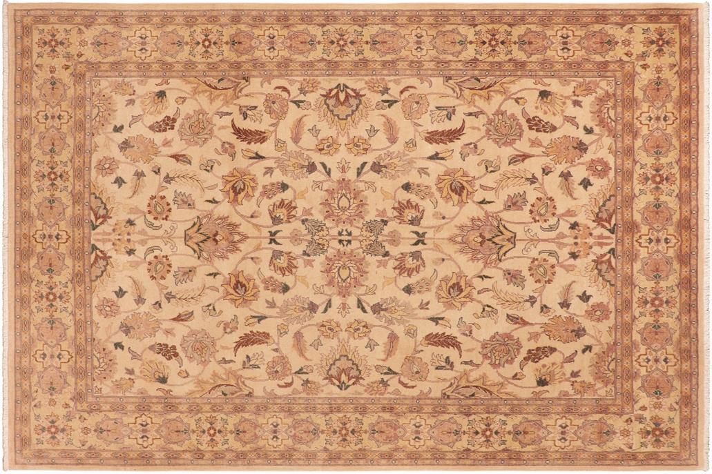 handmade Traditional Lahore Beige Green Hand Knotted RECTANGLE 100% WOOL area rug 8 x 10